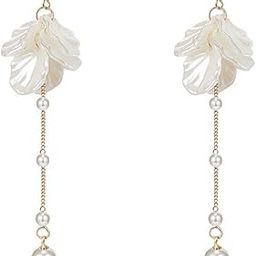 Earrings For Women White color Floral Shaped Pearl Drop Earrings For Women and Girls-image-2