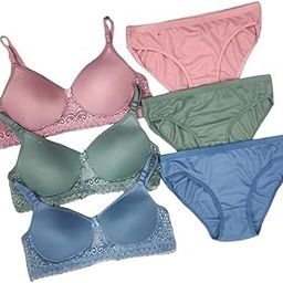 FBB Women Light Padded Net Bra and Panty Set | Honeymoon Bra and Panty Set for Girls Women's Combo Multicolored || Net Laced Padded Bra & Panty Set for Women's Set of 3-image-9