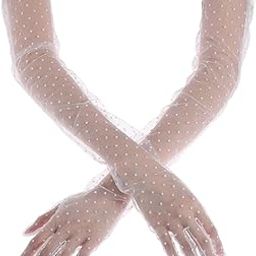 Wedding Tulle Gloves for Bridal Pearl Party Wrist Gloves Opera Evening Banquet Costume Accessories, White Long, Free size-image-20