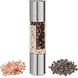 VALAMJI Stainless Steel Glass Body 2 in 1 Salt and Paper Grinder with Adjustable Ceramic Manual Spice Mill Crusher for Kitchen Tool (Silver - 1PCS)-image-90