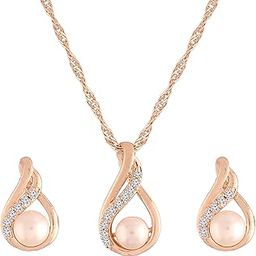 Glittering American Diamond CZ Zircon Valentine special Chain Chain Pendent Necklace With Earrings Set for Women-image-9