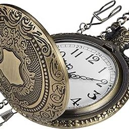 Bronze Shield Men's Pocket Watch, Arabic Numeral Digital Scale Quartz Movement, Brown Chain, PK070813-Brown-image-30