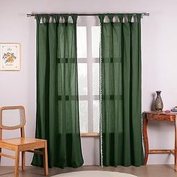 HOMEMONDE Sheer Curtains 5 Feet Long Set of 2 - Both Sides Pompom Window Curtain, Transparent and Light Filtering, Hang with Twist Tab Top - (60 Inch, Dark Green)-image-46