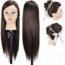 DELUXE HAIR Hair Dummy For Hair Styling Practice/Cutting Hair Length Approx 30 Inch Free Clamp Stand Copper Pack of 1 (Dark Brown)-image-86