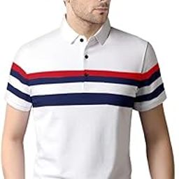 Polo Neck Half Sleeve Striped Print Casual Men Tshirt-image-25