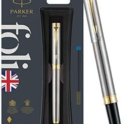Parker Folio Stainless Steel Gold Trim Fountain Pen With 1 Ink Cartridge Free | Gift For Employees | Unique Gifts For Entrepreneurs-28