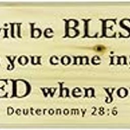 ODUN Christian Gift Artefact Wooden Table Piece Bible Verse Engraved Deuternomy 28:06 You Will be Blessed.. | Size 3 X 8 inches | Christian Decor | Classy Metal Stand for Table top.-image-3