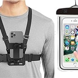 Like Star Adjustable Chest Strap Mount with Mobile Holder Clip & Screw Compatible with All Smart Phones for Gopro Hero, SJCAM, Yi & Other Action Cameras - Black with (Mobile Water Pouch-Multi)-picture-1