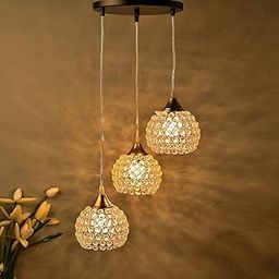 Homesake®3-Lights Round Golden Cluster Chandelier Crystal Half Globe Hanging Light, E27 Holder, Decorative, Urban Retro, Nordic Style, LED/Filament Bulb-picture-2
