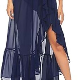 Beach Ruffle Skirt Sarong Bikini Cover up Bathing Swimwear Suit Bottom | Plain Colors (Medium, Navy Blue)-10