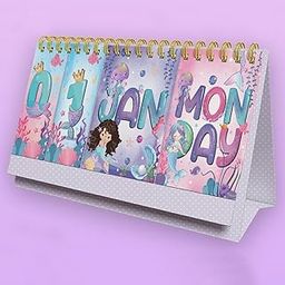 Penny Wise® Cartoon Theme Perpetual Continuous Dated Kids Calendar, Elegant Date Display, Eco Friendly Reusable Material, Office Desk Calendar & Home Decor, Single Piece. (Mermaid)-picture-11
