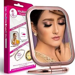 MAJESTIQUE Tabletop Mount Double Side Makeup Mirror, 1X/20X Square Zoom Mirror, Vanity Mirror with Stand for Desk Table Camping Travel Personal, 180 Degree - Rose Gold-13