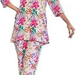 Women's Cotton Blend Regular Fit Printed Cord-Set with Elegant Design | Stylish & Comfortable Top and Pant Cord-Set for Casual Outings, Functions, Gatherings (Cream)-picture-2