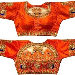Pujia Mils Women's Silk Solid Half Sleeve Blouse (Dumbo_Orange_38)-image-15