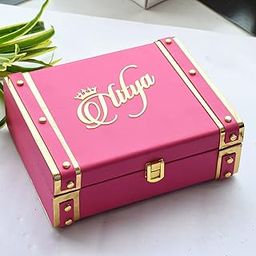 Craft Village Personalised name trunk (10x7x3.5) (Baby Pink) engineered wood, Rectangular-12
