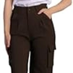 High-Waisted 5 Pocket Brown Cargo Pants for Women Wide Leg-image-48