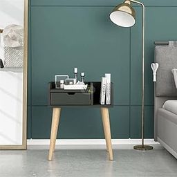CROWN ART SHOPPEE Mid-Century Modern Bedside Table with Solid Wood 4 Legs Table Nightstand for Living Room/Bedroom, Home Decore Furniture, Kids Room etc (Black)-14