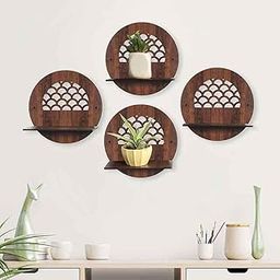 Rellon Industries Wall Mounted Shelf for Living Room Stylish MDF Floating Shelf, Freestanding for Living Room, Bedroom, Kitchen - Easy Assembly, Set of 4((Round Shelf)-32