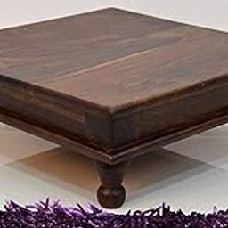 Solid Wood Chowki for Home | Decorative Seating Pooja Stool for All Purpose | Sheesham Wood (Walnut)-image-84
