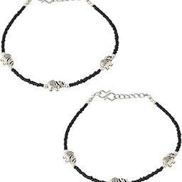 India | Black Anklets For Women | Latest Trend Elephant Charms Black Beaded Anklets (Payal) For Women & Girls, Lightweight Anklets With black Small Crystal Bead for Women & Girls-image-17