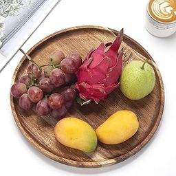 WOOD ART STORE Round Wood Tray, Wooden Serving Tray, Acacia Plates, Appetizer Charcuterie Board, Tray Organizer for Kitchen/Countertop, 11x 11 x 1 inch-10