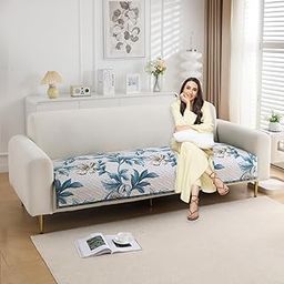 HOKIPO Printed Quilted Sofa Cover Mats for L Shape and 1/2/3 Seater Sofa. Make Your Own Sofa Cover Set, Mat Length 90(D) x 170(L) cm, Celadon Blue Camellia (IN-809-D8)-image-54