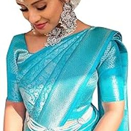 Women's Amazing Kanjivaram Soft Lichi Silk Banarasi Saree With Blouse Piece-image-5