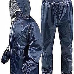 Unisex Waterproof Rain Coat with Hood, Long Sleeve, Snap Button Closure, Standard Size (IN, Alpha, 2XL, Regular, BLUE)-11
