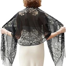 Shawls and Wraps for Evening Dresses Scarfs for Women Pashmina Wedding Formal Shawl, Black-1, Large-image-0