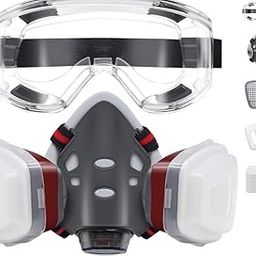 Serplex® Respirator Mask with Filters, Reusable Half Face Cover Gas Mask with Safety Glasses, Gas Mask Set Respirator for Painting Spraying Sanding Welding Woodworking Epoxy Resin & Other Protection-0