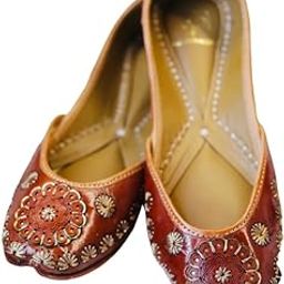 Women's Brown Leather Jutti with Handcrafted Golden Embroidery | Traditional Ethnic Flats for Festive and Casual Wear-image-46