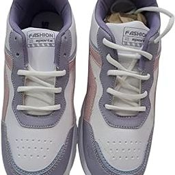 Fashion Sports Athletic Sneakers, White and Lavender with Pink Accents, Lace-up Casual Shoes-image-38