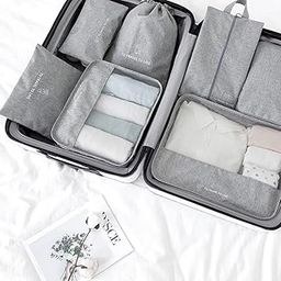 Clinvenatur 7 Pcs Travel Luggage Packing Organizers Set,Compression Travel Luggage Organizer (Grey, oxford fabric)-image-4