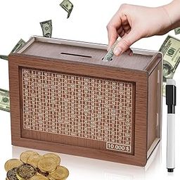 Ovinahy Wooden Money Box for Cash 10000, Plus Size 10000 Savings Challenge Box, Reusable Kakeibo Money Saving Box with 9 Saving Goals (Money Saving Box-0P)-image-71