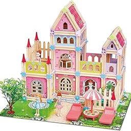 DYOMNIZY Girl's Plastic Wooden Doll House – Small Princess Dream Castle for Ages 3-12 | Educational Stacking Dollhouse | Creative Pretend Play Toy in Multicolour-7