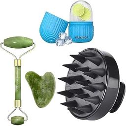 Facial Massager Jade Roller & Gua Sha Tool Natural Himalayan Stone for Face Neck Healing Skin Wrinkles & Serum Application,-image-36