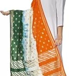 Women's Girls Art Silk Cotton Tricolor Tiranga Dupatta Chunni (2.25 Meter), Multicolor-23