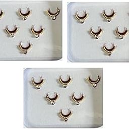 OJ Golden Half Moon Shape 1 line Moti Stone Bindi Kumkum Sindoor Chandrakor Sticker Bridal Bindis Wedding Occasional Simple Forehead Girls & Womens-Size 6 Pack of 3-picture-48