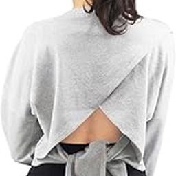 Imperative Women Full Sleeves Workout Casual Cotton Tank Loose Fit Crop Top with Knot at The Back (Light Grey, XL)-14