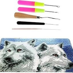 FABLOFT® Wolf Pattern Carpet Latch Hook Kits with 5pcs Latch Hook DIY Home Ornaments-picture-13