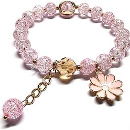 Glazed Flowers Crystal Bead Bracelets 8mm Gemstone Beaded Stretch Bracelet with Flower Bracelet for Women, 8mm, Crystal, crystal-image-36