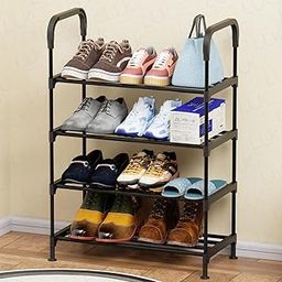 Lukzer 4-Layer Shoe Rack | Sturdy Plastic & Metal Free-Standing Shoe Organizer | Space-Saving Entryway & Closet Storage Rack | Stylish & Durable Shoe Stand for Home & Office – Black (83x58x28cm)-6