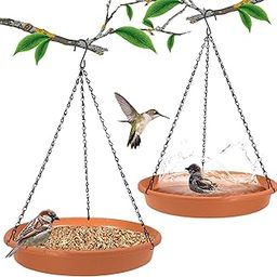 BIRDSHALA Hanging Bird Feeder for Water & Seed Bird Bath Trey for Hanging on Your Balcony, Trees, Garden (Brown Set of 2)-image-72