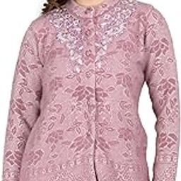 Lady Willington Women Woolen Round Neck Self Design Cardigan Heavy Hair Fabric Cardigan Winter Wear Pure Wool Cardigan for Women Free Size Long Cotty Fully Warm Cardigan Free Sizes-image-92