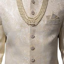 MenIvory Textured Sherwani with Pearl Necklace ethnic wears Sherwani Set Full Sleaves, Straight, Regular Fit-image-54