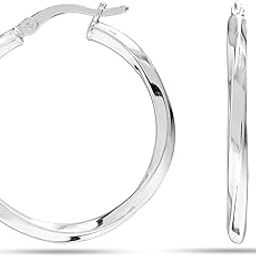 925 Sterling Silver Twisted Hoop Earring | BIS Hallmarked Twisted Click-Top Hoop Earrings for Women and Girls-image-55