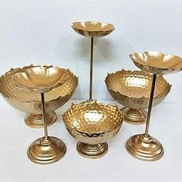 ARS Handicraft Decorative Bowl Taj Bowl Hammered Urli Candle Stand with Floating Diya | Urli for Home Decor and Festival Decor Urli Show Piece for Floating Flowers Diya - 9 Pieces Combo-image-56