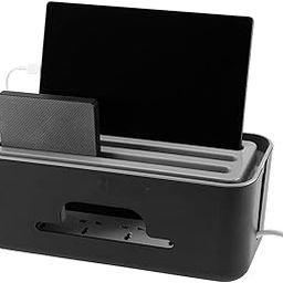 KRYLAR-Cable Management Box with Phone/Tablet Stand, Multi-Purpose Desk Organizer, Heat Dissipation Design, Power Strip Cord Holder, Modern Simplistic Plastic Storage Solution for Home & Office(Black)-picture-23