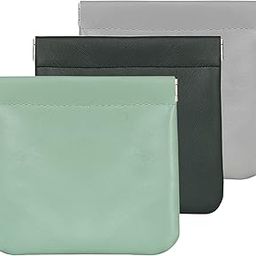BRITUDE Small Makeup Bag For Purse 3 Pcs, Pocket Cosmetic Bag With Squeeze Top, Leather Coin Purse For Women, Mini Makeup Bag For Travel, Perfect For Storage Jewelry, Money, Earbuds, Green-21