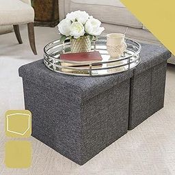 ALMAND Foldable Storage Ottoman Footrest Toy Box Coffee Table Stool, 2-Pack, 11.8x11.8x11.8 inch, (2 pcs)-image-81